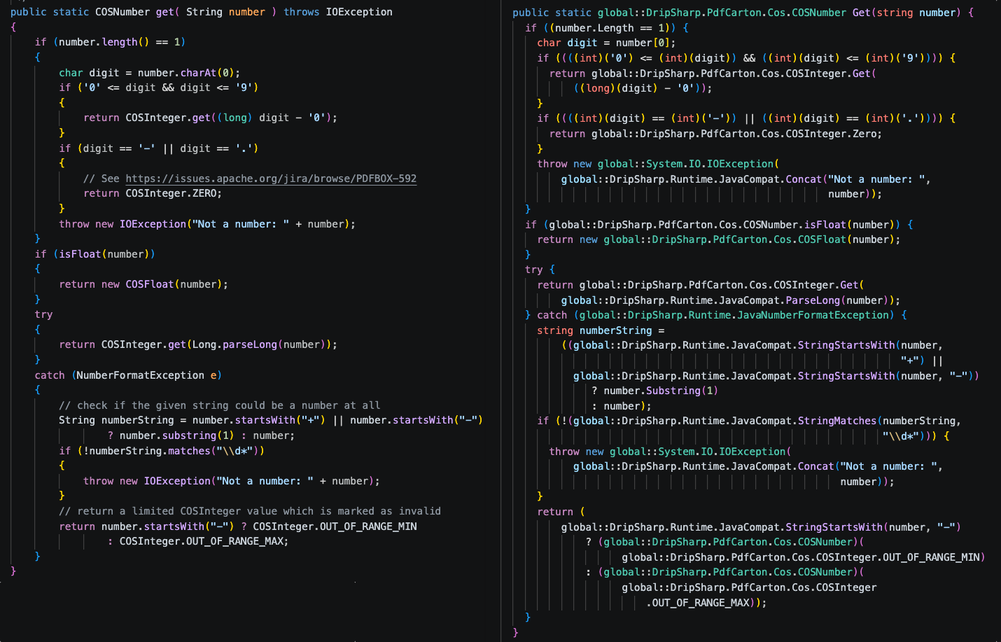 Java to C# example